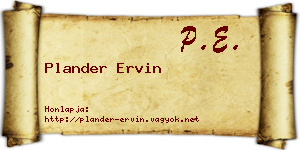 Plander Ervin névjegykártya